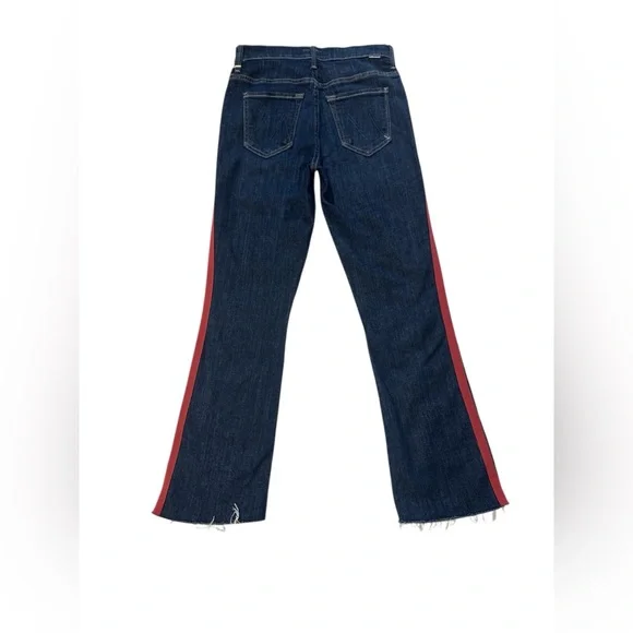 NWT MOTHER Insider Crop Step Fray Dark Blue Cropped‎ Jeans with Red Accents - Picture 5 of 16